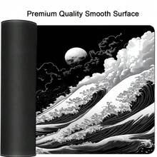 Extra Large Japanese Wave Gaming Mouse Pad - Non-Slip, Washable Rubber Base Desk Mat With Vibrant Black & White Great Wave Off Kanagawa Design, Ideal For Gamers & Professionals, Extra Long & Thick Table Pad, Nonslip Base, Fabric Top