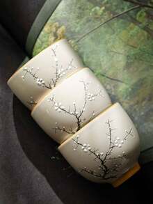 1件/2件/6件陶瓷茶杯，梅花图案红色陶瓷茶杯，功夫茶杯，适合家庭和聚会的茶具，返校 - 彩色 - 查看 9