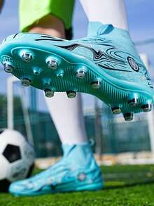 Teenagers' Sports Football Shoes, High-Top Ankle Support Football Shoes, Campus Student Boys & Girls Football Training Shoes, Football Match Specialized Shoes, Long Studs Anti-Slip, Good Foot Feel, Lightweight & Comfortable