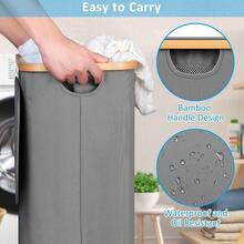 New Slim Laundry Basket  Wheels, Narrow Rolling Laundry Hamper  Lid And Removable Bag, Tall Atic Dirty Clos Hamper On Wheels For Laundry Room, Bedroom, Dorm And Bathroom, 75L Grey - Grey 75L - View 3