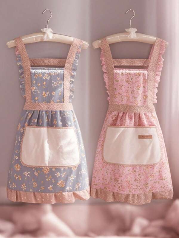 1 قطعة مريلة يد مطبوعة بالزهور على قماش، مريلة مقاومة للزيت والبقع للمطبخ والمنزل، مريلة طهي، مع حزام قابل للتعديل وتصميم مسح اليد، مصنوعة من قماش قابل للتنفس، مريلة زهور جميلة، مناسبة للمطبخ والحمام، لوازم منزلية