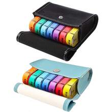 1pc 7-Day Weekly Pill Organizer With Leather Case, 4 Times Daily Medication Reminder For Travel And Daily Use - Leather Pill Box - View 3