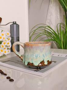 1pc 300ml Creative Reactive Glaze Ceramic Mug, Household Breakfast Milk Cup, Latte Art Cup, Water Cup, Retro Ceramic Coffee Cup, Household Drinking Cup, Latte Art Cup, Espresso Cup, Couple Cup, Breakfast Milk Cup - Multicolor - View 10