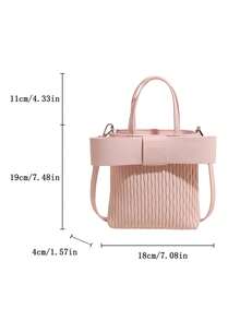 时尚女士水桶手提包，全新纯色 PU，波浪条纹和蝴蝶结装饰，磁扣，可调节肩带，大容量，适合旅行、购物、约会 - 优雅钱包