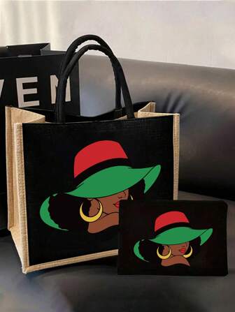 2pcs/Set Lightweight Tote & Matching Makeup Bag - Water-Resistant, Easy-Clean Fabric With Multiple Pockets For Shopping, Travel, Beach,Teacher'S Thank You Gift, Women'S Linen Large Capacity Handbag. It Is A Portable Casual Storage Handbag With Innovative Design And Large Capacity, Making It An Ideal Shopping Bag, Best Teacher Gift