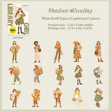 have a good day 15 件/包青少年和女孩主题剪贴簿贴纸，复古创意美学贴纸贴花，DIY 装饰工艺材料，节日礼物，个性化剪贴簿学校用品学校用品，返校 - 彩色 - 查看 18