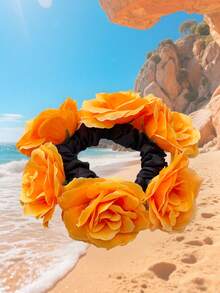 1 件织物雏菊花发圈，适合发髻发型海滩度假发带、手链装饰