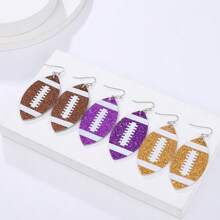 1 Pair Women's Fashion Football-Shaped PU Leather Dangle Earrings, Suitable For Sports Celebration And American Football Matches