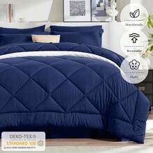Newspin Queen Bed In A Bag 8 Pieces Comforter Set, Black All Season Bed Set, Queen Bedding Sets With Comforter And Sheets, Pillow Shams, Flat Sheet, Fitted Sheet, Pillowcases And Bed Skirt - 藍色 - 查看 3