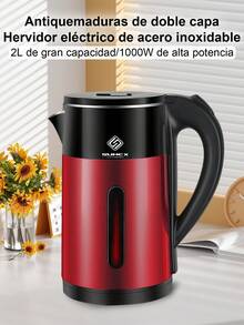 Hervidor de agua caliente de viaje,2L Hervidores eléctricos de acero inoxidable,tetera portátil de doble pared con tacto frío, apagado automático y protección contra el hervido en seco,1000W,luz indicadora LED, base de 360°, caldera para agua. - Tipo de Enchufe A USA (110-127V) - Ver 2