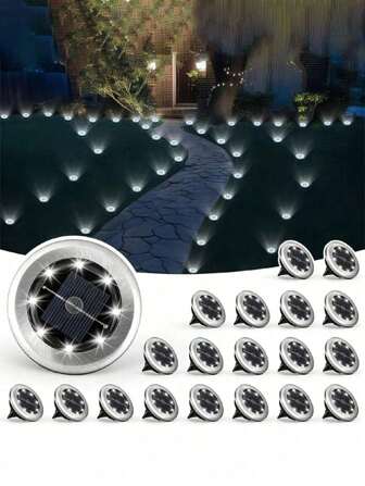 1/2/4/8/12Pcs Solar Ground Lights - Waterproof Outdoor Landscape Lighting For Pathway, Garden, Yard, Lawn, And Walkway Home Decor - 8 LEDs Solar Disk Lights