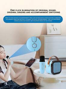 1pc Mini Karaoke Machine With 2 Wireless Microphones, Portable Wireless RGB Light Gift Speaker Set, Home Karaoke Machine, Portable Handheld Karaoke Microphone Speaker For Family Gathering, Birthday, Dorm, Back To School Essential, School Activities, Classroom Interactions, Gift For Classmates, Students, Music Class, Party Supplies - Blue 1 - View 7