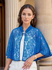 1 件女士优雅镂空蕾丝佩斯利印花披肩斗篷，适合细肩带连衣裙、派对场合 - 腰果花 - 查看 9