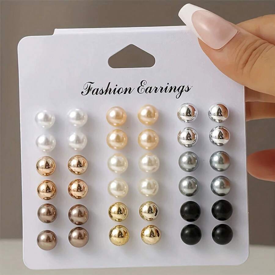 18 paires de boucles d'oreilles simples à perles de fantaisie, ensemble de boucles d'oreilles mode pour femmes, bijoux à clous pour les oreilles