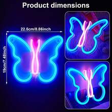 1 件霓虹蝴蝶装饰灯带，墙壁艺术，USB/电池供电，尺寸 8.86x7.48 英寸（约 22.5x19 厘米），适用于卧室、客厅、情人节派对、圣诞派对、婚礼、家居、酒吧 - 彩色 - 查看 9