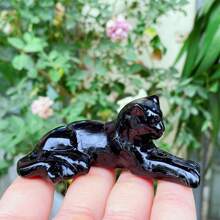 1 pieza Figura de gato de Obsidiana natural/Ópalo, Gato de cristal de cuarzo, Estatua de animal de cristal, Decoración para el hogar, Artículo de regalo de cristal; *El ópalo es sintético, por favor evite si le preocupa