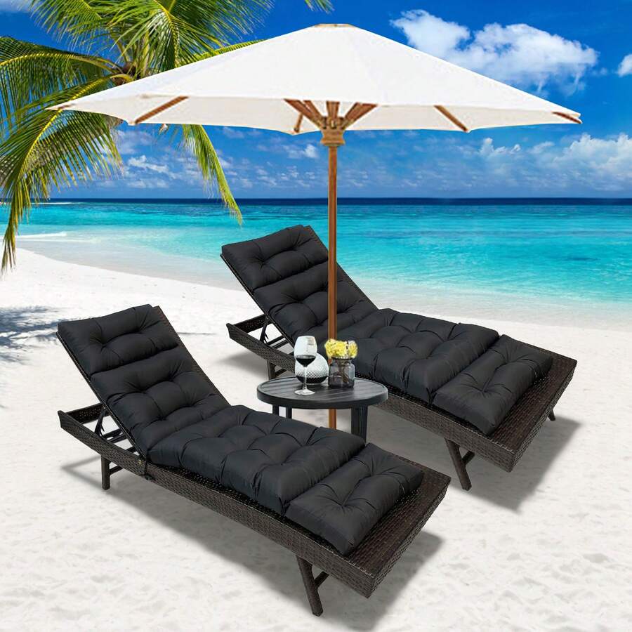 Outdoor Folding Lounger Chair Cushion Recliner Rocking Chair Sofa Mat Chair Cushion For Yard Patio Beach Pool Deck For Outdoor Folding Chaise Lounge Chair Cushion For Beach Sunbathing Patio - 黑色 - 查看 1