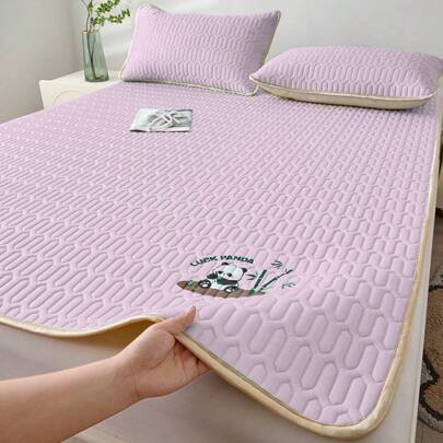 1 pièce Matelas refroidissant à motif panda - Surmatelas en latex respirant pliable et lavable en machine, housse de lit d'été légère pour tous les matelas, bleu avec un design mignon de panda, housse de lit portable | Surmatelas à motif hexagonal | Tissu respirant