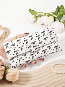 粉色蝴蝶结爱心图案包包，时尚女士长款钱包，零钱包，三折多卡槽大容量多功能钱包，女士优雅折叠卡槽和拉链口袋女士钱包钱包 - 粉色 - 查看 13