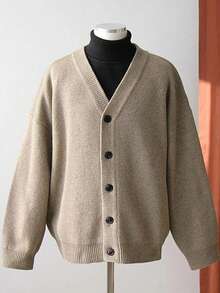 كارديجان طويل الأكمام بياقة على شكل حرف V وأزرار للرجال، ملابس رجالية كاجوال للخريف والشتاء