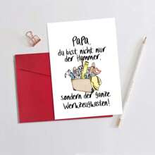 Eine lustige deutsche Vatertagskarte - Papa, du bist nicht nur ein Hammer, du bist die ganze Werkzeugkiste. Eine humorvolle DIY-Themenkarte für Väter, Stiefväter und Pflegeväter von Söhnen, geeignet für Geburtstage, Thanksgiving, Halloween, Weihnachten und das Oktoberfest in München