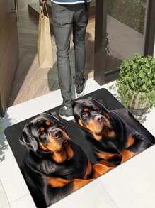 1/2 Stücke Schwarzer und Brauner Hund Rowena mit "Willkommen" Holzlogo Muster, warmer Bodenmatte Stil, geeignet als tägliche Türmatte, Wohnzimmerteppich, Küchen Bodenmatten Set, Heimdekoration
