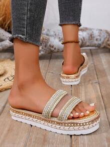 Sandalias planas decoradas con rhinestones 2025, con Top de malla transpirable para mujeres