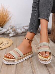 Sandalias planas decoradas con rhinestones 2025, con Top de malla transpirable para mujeres