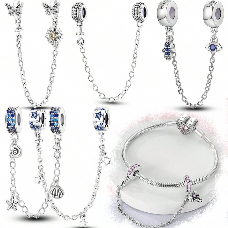 1 件银色经典链条系列月亮星星蝴蝶结蝴蝶海星硅胶饰品适用于原创手链项链手镯串珠 DIY 珠宝制作礼物 - 銀色 - 查看 1