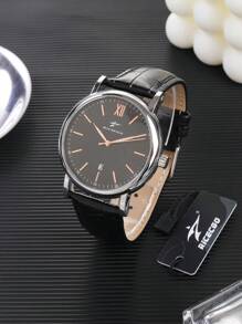 RICECGO RICECGO 1-delig herenhorloge, modieus casual sporthorloge met quartzhorloge, PU-leren band, geschikt voor werk, reizen, zakelijke activiteiten en cadeaus voor de start van het schooljaar