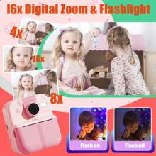 Kinderen camera instant camera, 180° roterende selfie lens print en digitale camera muziekspeler, geniet van de muziek tijd, idee cadeau voor kinderen, kan app verbinding printen, het is zowel een camera en een printer met 2 rollen papier