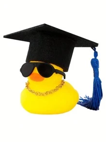 2pcs Stylish Yellow Duck With Black Hat And Bow-Silicone Car Dashboard Decoration Accessories, Couple Duck Car Decoration, Yellow Duck Decoration-Unique Gifts For Graduates, Car Ornaments, Car Interiors