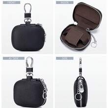 Portachiavi compatto in pelle vera con custodia per auricolari - leggero, portabile, porta chiavi d'auto e organizzatore per cuffie senza fili - opzioni colore nero, marrone, rosa, custodia portatile | portachiavi | chiusura durevole, regalo anniversario, regalo divertente, piccoli regali, idee regalo