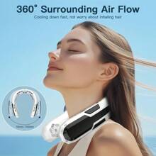 W&O Ventilador de cuello portátil 2025 con batería de 6000 mAh - Refrigeración completa de 360°, 3 velocidades y ultrasilencioso - Plegable para viajes, exteriores y hogar - Regalo de cumpleaños para mujeres y hombres (blanco y negro)