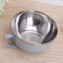 1 pieza Tazón de acero inoxidable con asa, a prueba de óxido con tapa, apto para fideos instantáneos, arroz, sopa, recipiente de almacenamiento de alimentos, bento de cocina doméstica y comedor - Multicolor - Ver 7