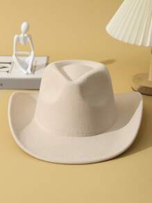 1pc Unisex Solid Boho Cowboy Hat Jazz Panama Hat Cowgirl Hat Soft Felt Hat Fedora Hat Western Suitable For Outdoor