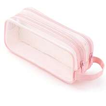 Trousse à crayon de type maille transparente à 2 compartiments, sac de rangement pour maquillage et cosmétiques avec grille et poignée, organisateur transparent pour marqueurs, pour bureau, voyages, étudiant, rentrée scolaire, trousse à crayons, sac scolaire