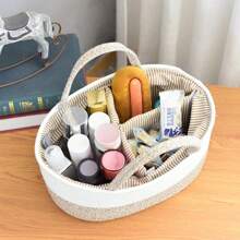1 pieza Cesta de almacenamiento multifuncional, organizador portátil con divisiones para botellas, pañales, artículos esenciales para bebés, cesta de lavandería tejida a mano con cuerda, contenedor de almacenamiento de gran capacidad para el hogar, dormitorio, juguetes, uso en exteriores