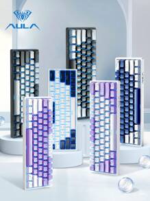 AULA F3361 Mini Keyboard, 61-Key Layout, Wired Connection, Cool Backlight Effect, True Mechanical Axis, Ergonomics, Plug And Play, Suitable For Office Computers And Notebooks, Highly Attractive Color Matching Keyboard For Girls