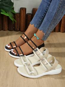 Round Toe Transparent Comfortable Chunky Heel Easy Slip-On Versatile Outdoor Casual Beach Sandals