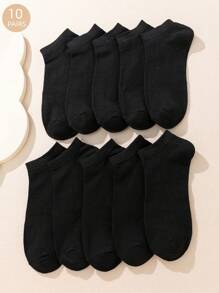10 Pairs Solid Color Unisex Ankle Socks, Simple Casual Comfortable Versatile For Daily Wear