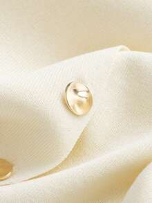 Women Button Embellished Solid Color Knit Vest - Beige - View 5