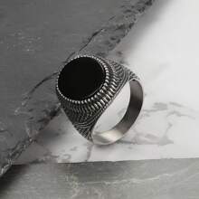 1 Pc Vintage Ring With Black Gemstone Rings For Men, Inlay Imitation Onyx Ring Men Rule Imitation Opal Ring, Rock Amulet, Father's Day Gift Jewelry