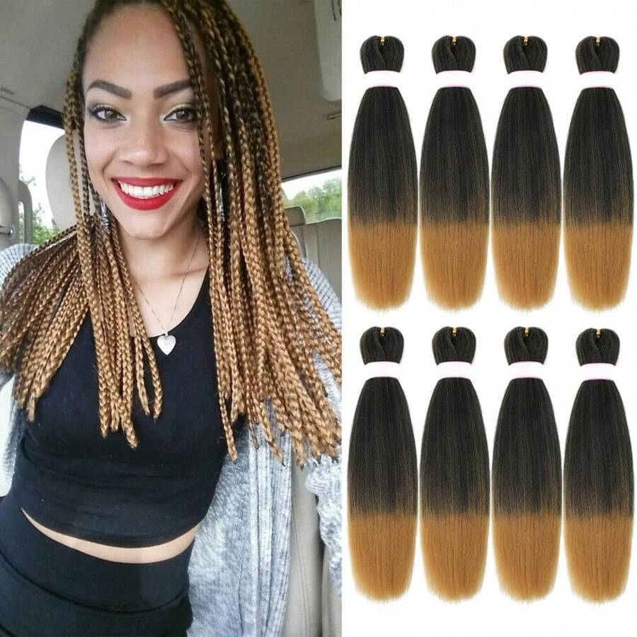 Ombre Pre Stretched Braiding Hair 30 Inch 8 Packs Synthetic Crochet Braids Hot Water Setting Professional Soft Texture Synthetic Hair Extensions 30 Inch 1B 27 - 1B/27(Omber Golden Blonde) - View 1