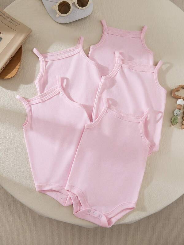 5pcs/Set Baby Girls' Cute White Bodysuits