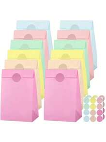 12/24 piezas Bolsas de papel para regalo con colores de macaron, bolsas de papel para dulces, snacks y manualidades para fiestas de cumpleaños, bodas, aniversarios con pegatinas