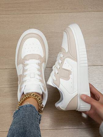 女士时尚休闲帆布运动鞋低帮系带透气拼接运动鞋轻便舒适滑板鞋