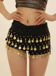 Oriental/ Belly Dance Coin Belt BellyDance Hip Scarf Golden Coins Belly Dance Costume Accessories Dancing Coin Belt Can Be Worn With Bracelet Jewelry, Suitable For Stage Performances With Bohemian Style