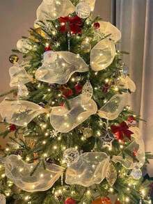 1 Roll, 900cm Christmas Decorative Ribbon, Christmas Party Decor Streamer, DIY Christmas Tree Decoration Ribbon, Tulle Bow Hanging Ornament, Suitable For Christmas Tree Decor, Home Decor, Room Decor, Bedroom Decor, New Year Decor, Christmas Decorations, Holiday Party Decor, Christmas Party Supplies, Christmas Themed Holiday Hanging Decor, Party Favors, Happy New Year, Christmas Gifts, Christmas Decorations, Christmas Event Party Supplies, Gifts For Friends And Family Winter Christmas Decorations Home Christmas Gifts Christmas Decor - Multicolor - View 4