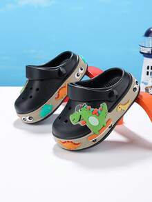 1双婴儿恐龙图案透气防滑一体式凉鞋，宝宝护足透气户外拖鞋，凉鞋 - 黑色 - 查看 6